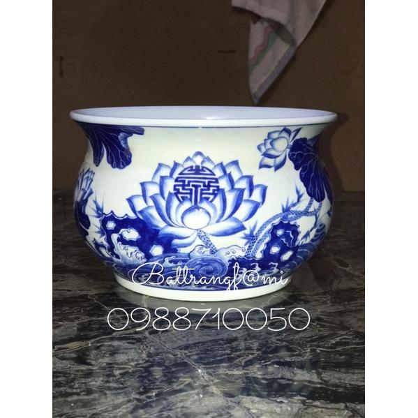 Bát hương quả lựu vẽ hoa sen phi 21cm