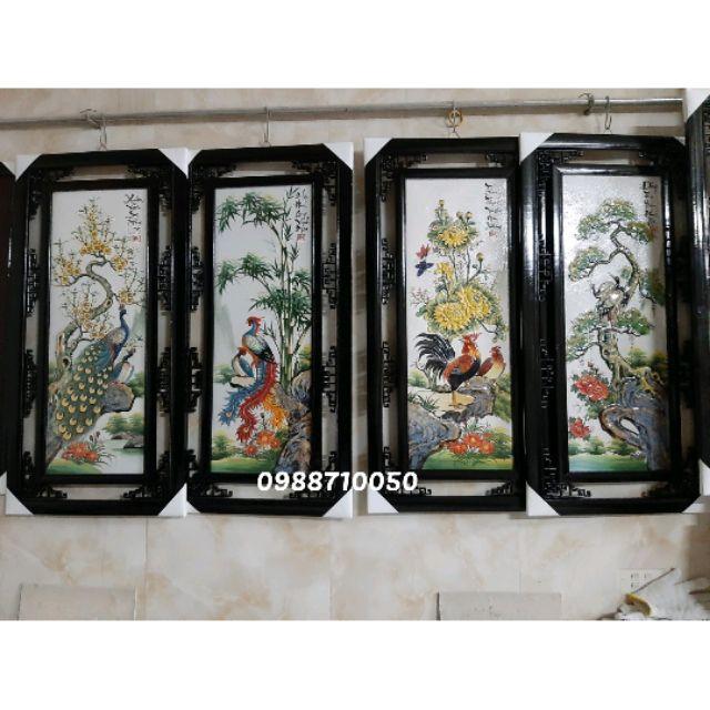 Bộ tranh sứ TỨ QUÝ SƠN THỦY 4 MÙA ĐẮP NỔI