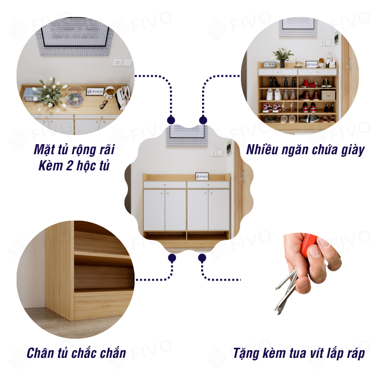 Tủ Giày Dép Gỗ Chống Ẩm FIVO FS53, Nhiều Ngăn Đựng Giày, Có Cửa Bảo Vệ Giày Dép Khỏi Bụi Bẩn, Côn Trùng Cắn Phá, Mặt Tủ Rộng Rãi Chứa Được Nhiều Đồ - Ngang 120cm