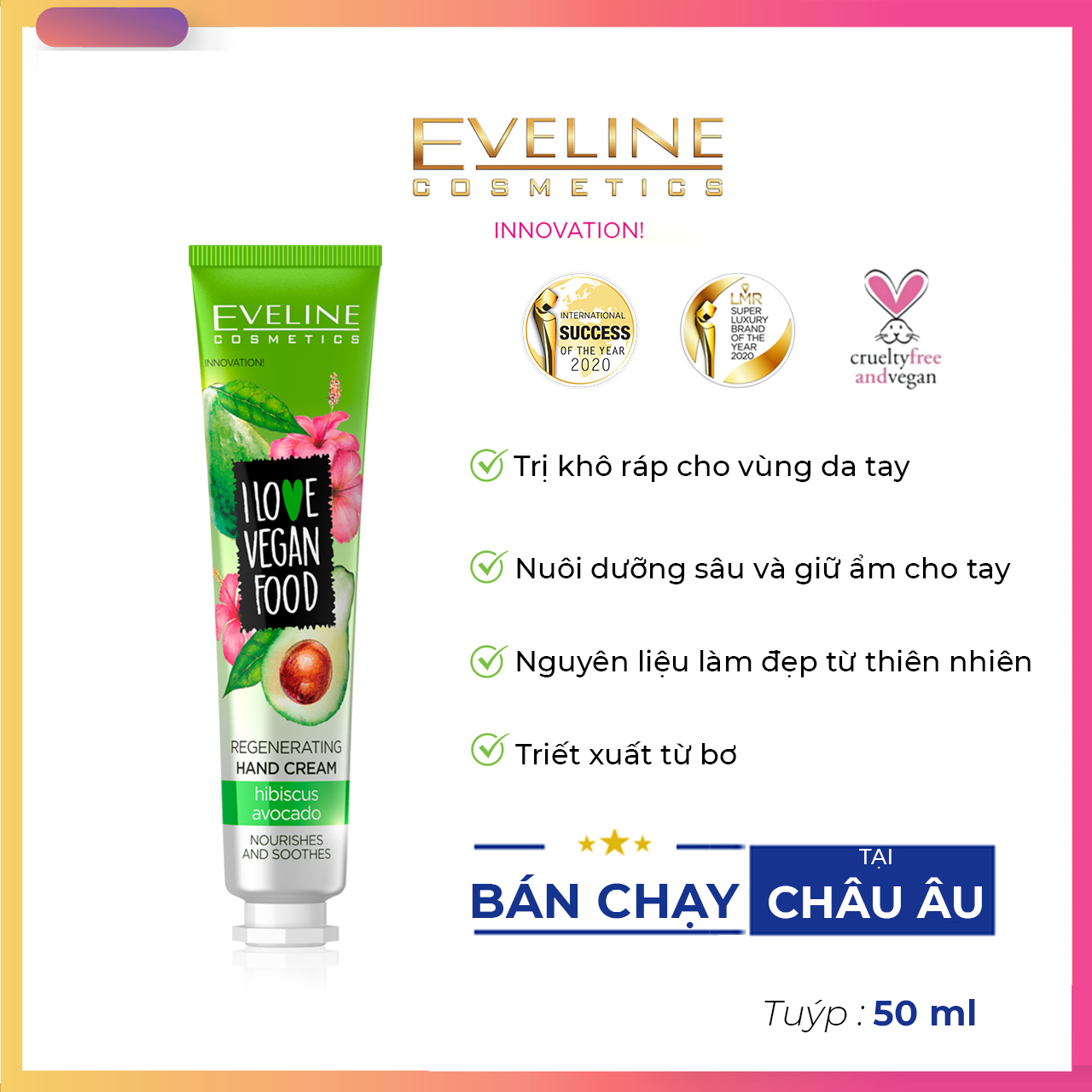 Kem dưỡng da tay I Love Vegan Food hương bơ Eveline - Tuýp 50ml