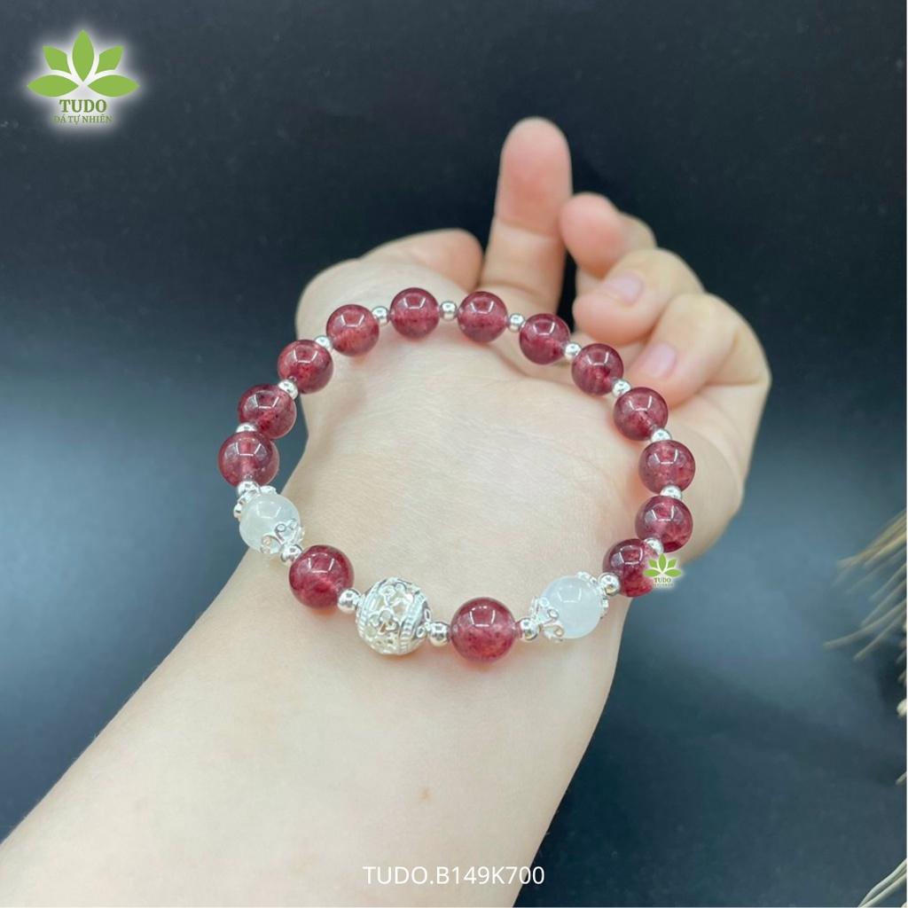 Vòng Tay Bạc Nữ Charm Bạc Bi Khắc 3D TUDO B149K700 Dâu Hồng cho Mệnh Hỏa