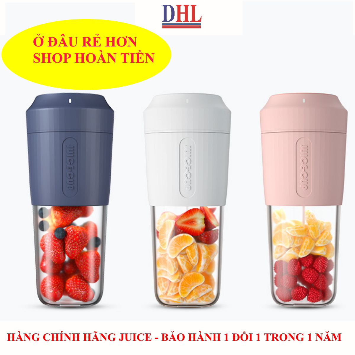 Máy xay sinh tố cầm tay mini, đa năng xay đá thịt JUICER 350ml pin 3000mAH chính hãng