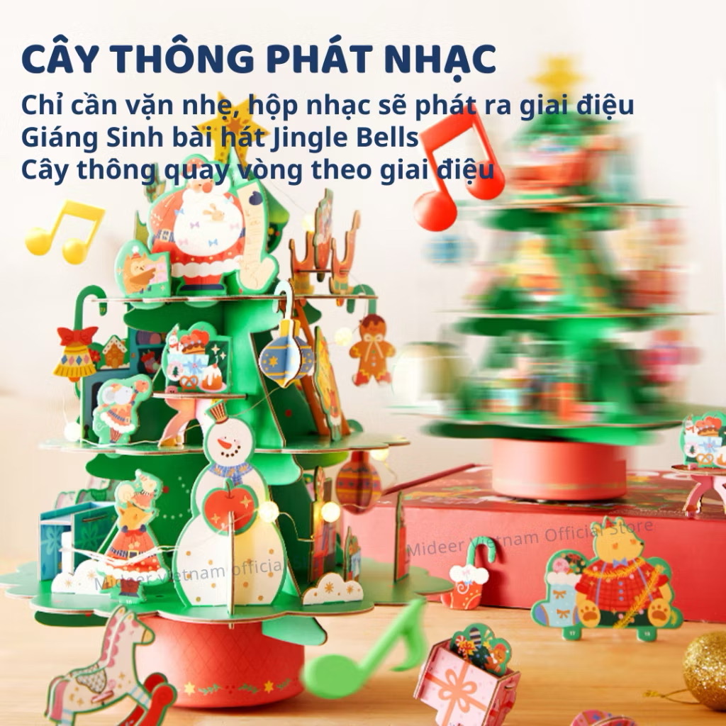 Đồ chơi lắp ghép Cây thông Noel kèm nhạc Giáng sinh - Mideer Christmas Rotating Music 3D Puzzle