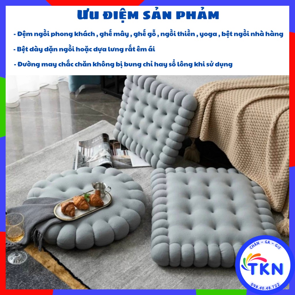 Đệm ngồi bệt, nệm lót ghế , nệm ngột bệt hình bánh quy tròn và vuông siêu đẹp vải Nỉ nhung mềm mịn