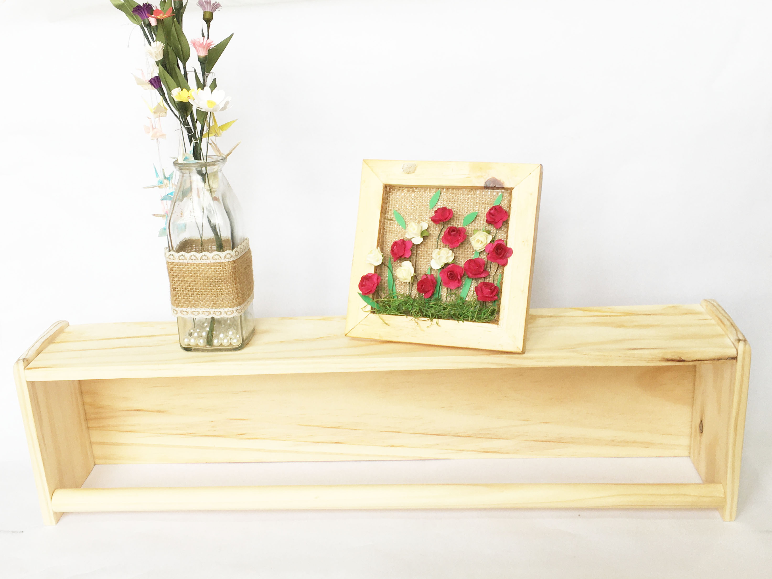 Kệ gỗ treo tường đa năng làm giá sách, trang trí, treo quần áo  gỗ thông D60xR11xC16