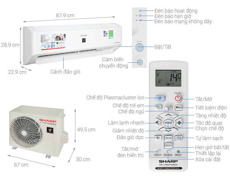Máy lạnh Sharp Inverter 1.5 HP AH-XP13YMW Model 2021 - Hàng chính hãng (chỉ giao HCM)