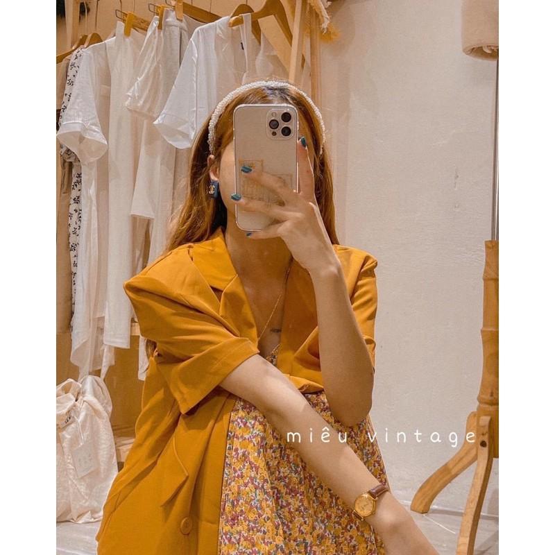 SET ÁO BLAZER VEST CỘC TAY VÀNG MIX VÁY HAI DÂY HOA NHÍ ĐUÔI CÁ SIÊU PHẨM XINH XẮN