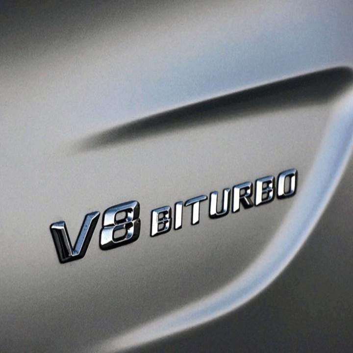 Decal tem chữ V8-Biturbo và V12-Biturbo dán hông xe Mercedes, nhựa ABS mạ crom.