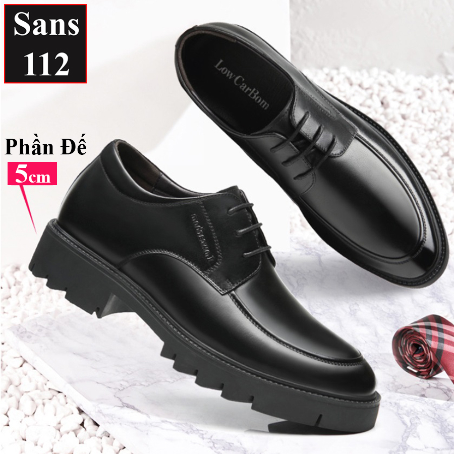 Giày da nam tăng chiều cao 10cm Sans112 da bò giầy tây đế độn gót size 37 cao cấp da bóng 9cm đám cưới chú rể mặc vest