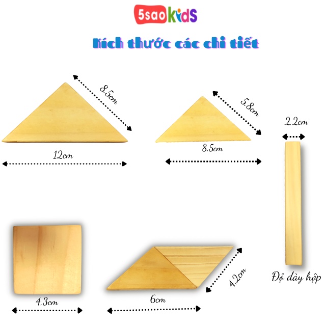 Bộ ghép hình tangram 7 miếng bằng gỗ - 5saokids