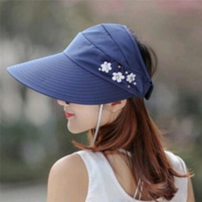 Phụ nữ hoa UV bảo vệ chiếc mũ mặt trời có thể gập lại nắp tấm che phủ mặt trời trang phục mặt trời ngoài trời thời trang Color: beige