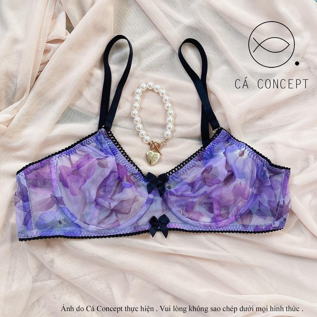 Set bra hoa Tím Lolita nữ CÁ CONCEPT đồ lót thiết kế bra có gọng không mút hoa nhí