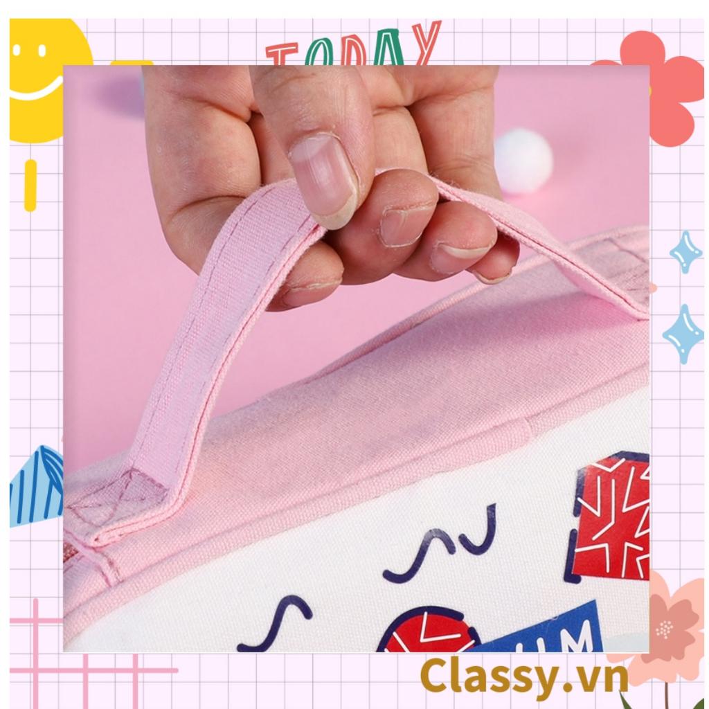 Túi vải dù Classy Đựng Bút Đựng Viết, Văn Phòng Phẩm, mỹ phẩm họa tiết hoạt hình có tay cầm, nhiều ngăn PK940