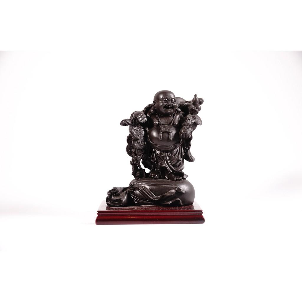 Tượng phật Di Lặc vác tiền trên bao tải có đế nâu đất - Cao 11cm
