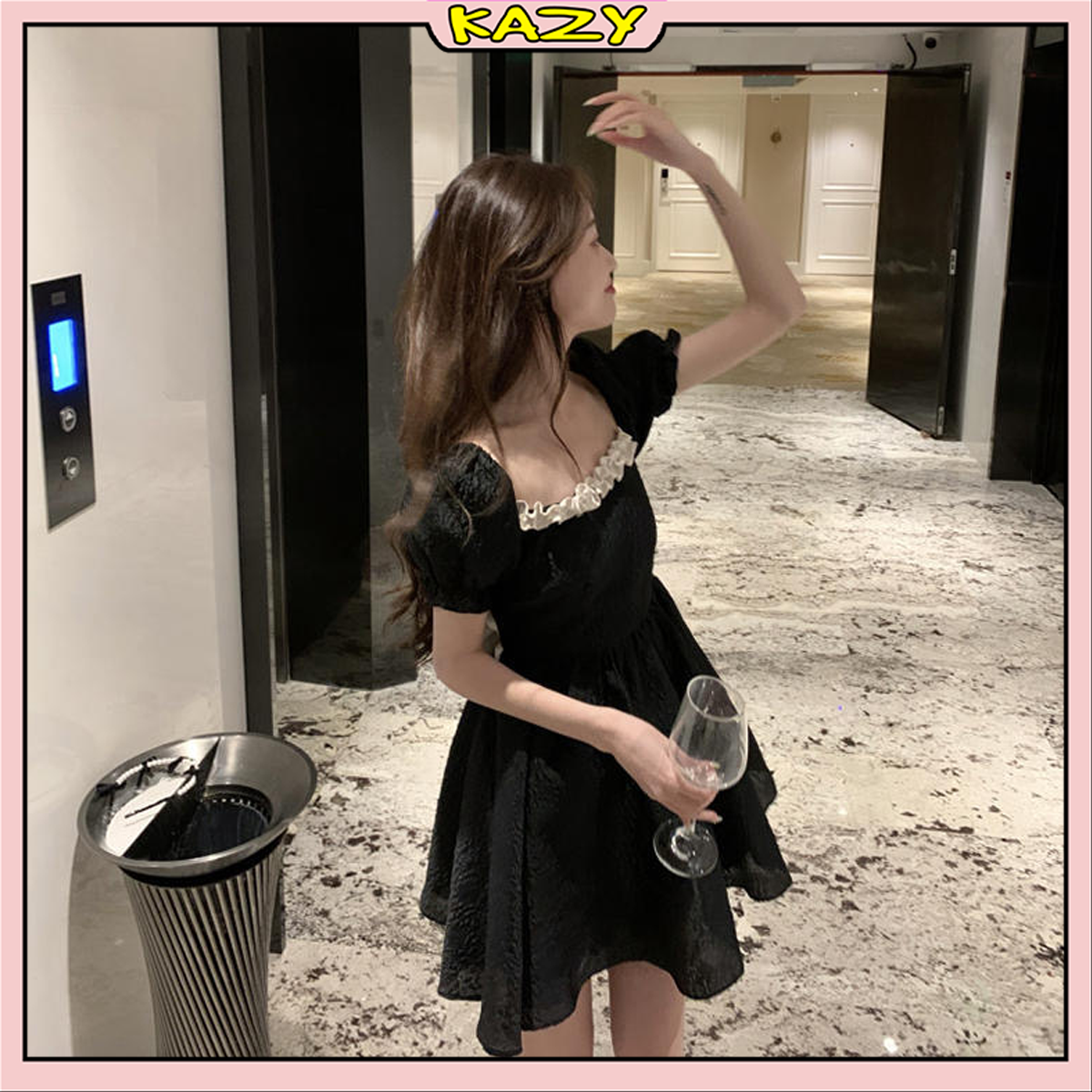 Đầm váy công chúa Babydoll khoét lưng thắt nơ xinh xắn phong cách tiểu thư Hàn Quốc KAZY STORE V011