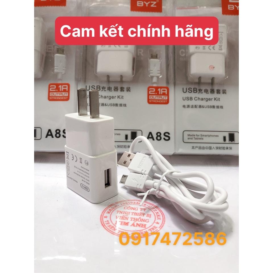 Bộ sạc BYZ A8S, dòng điện 2.1A, chuôi V8/ Micro Bảo hành 12 tháng, Hàng chính hãng