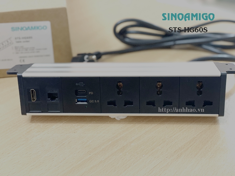Ổ điện kẹp bàn Sinoamigo STS-HG60S-5, Tích hợp 3 cắm đa năng, 2 cổng sạc USB, 1 HDMI, 1 Lan. Hàng nhập khẩu chính hãng