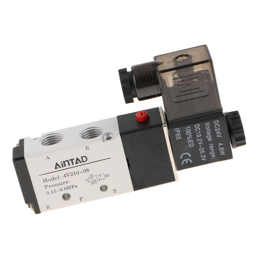 2 Pcs 4V210-08 Solenoid Valve 5 Way 2 Position Pneumatic Air-Operated 1/4'' BSPT 24V