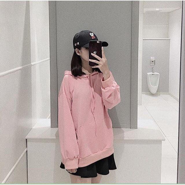 ÁO HOODIE NỈ BÔNG BASIC HỒNG PHẤN FORM RỘNG UNISEX