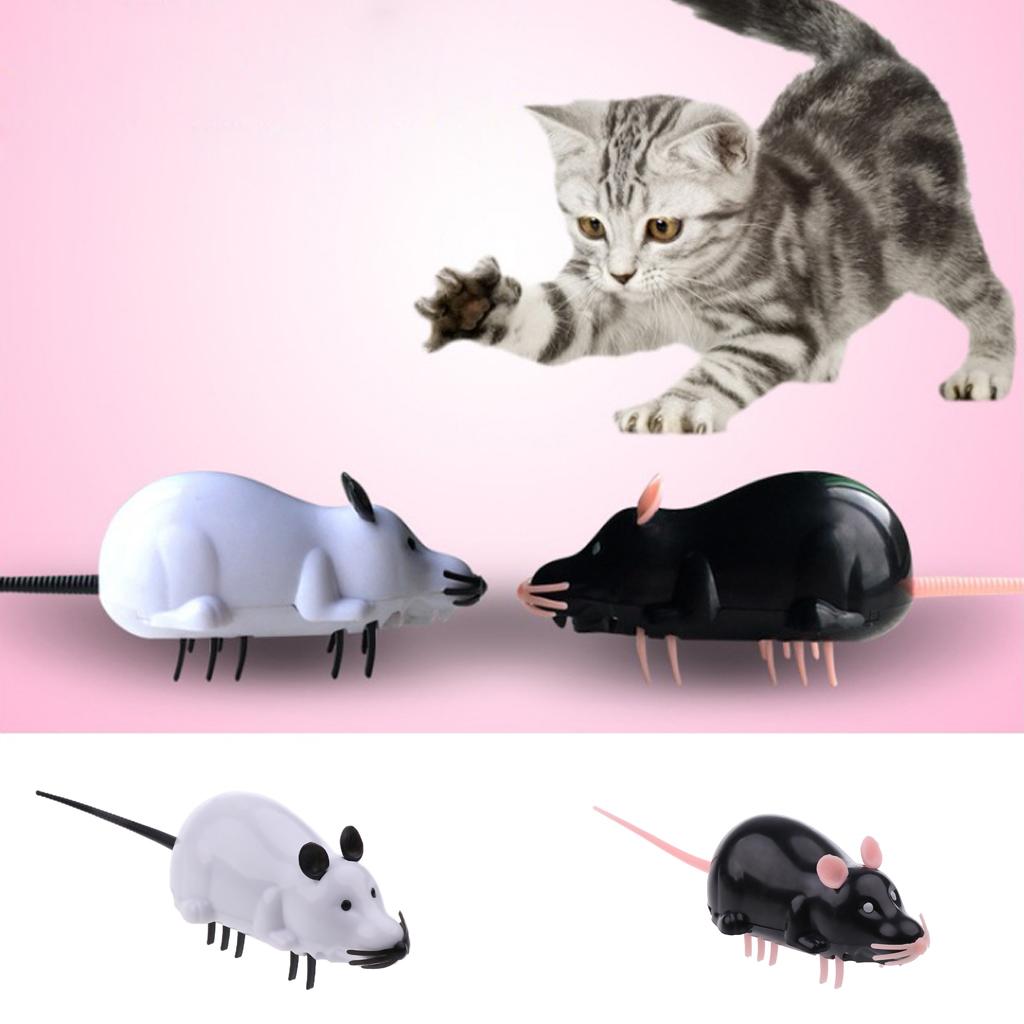 Funny Electric Running Mouse Rat Move Tail Cat Kitten Interactive Toy Black