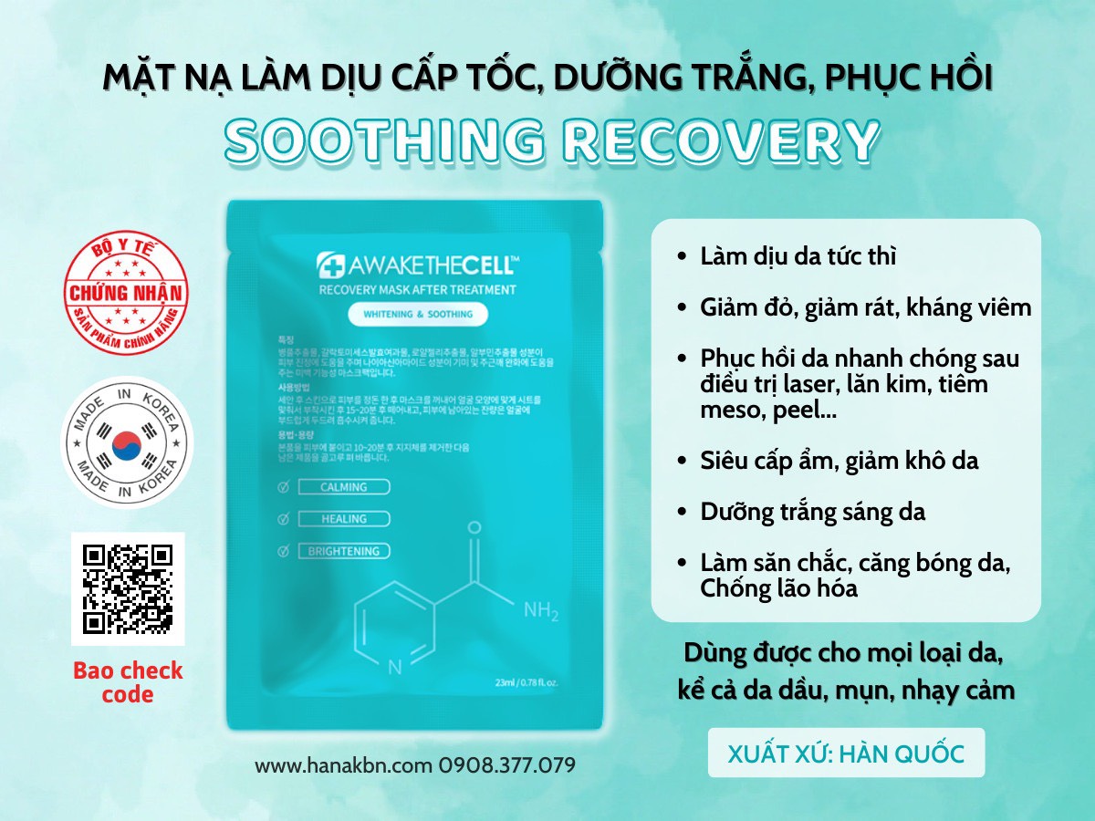 Mặt Nạ Cấp Ẩm, Làm Dịu Da, Dưỡng Trắng Da SOOTHING RECOVERY Awakethe Cell Hàn Quốc - Mặt nạ Phục Hồi (Hàng Chính Hãng)