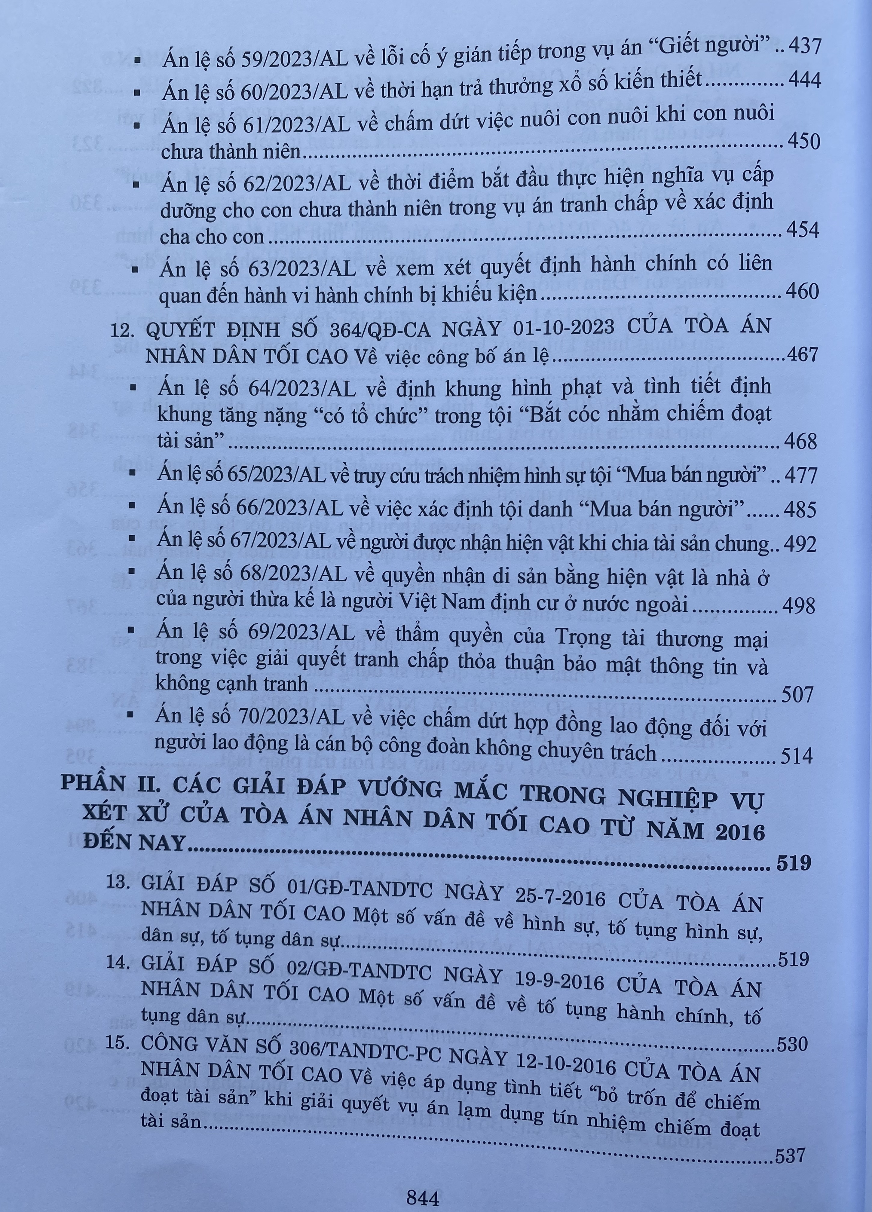 Hệ Thống 70 Án Lệ Và Các Giải Đáp Vướng Mắc Trong Nghiệp Vụ Xét Xử Của Tòa Án Nhân Dân Tối Cao Từ Năm 2016 Đến Nay