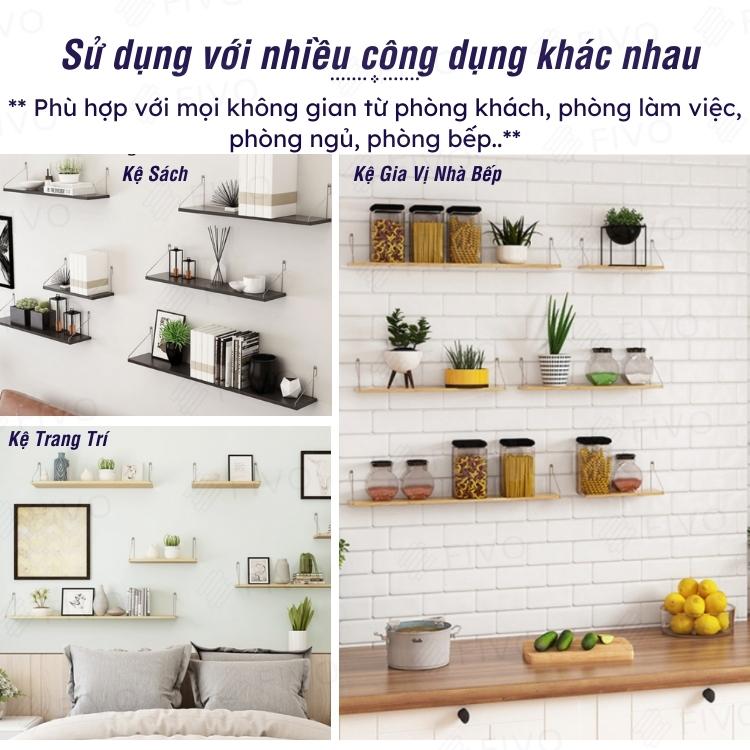 Kệ Treo Tường Gỗ Trang Trí MDF FIVO FB40 Không Cần Khoan Với Móc Treo Inox Dễ Dàng Gắn Tường - Hàng Chính Hãng