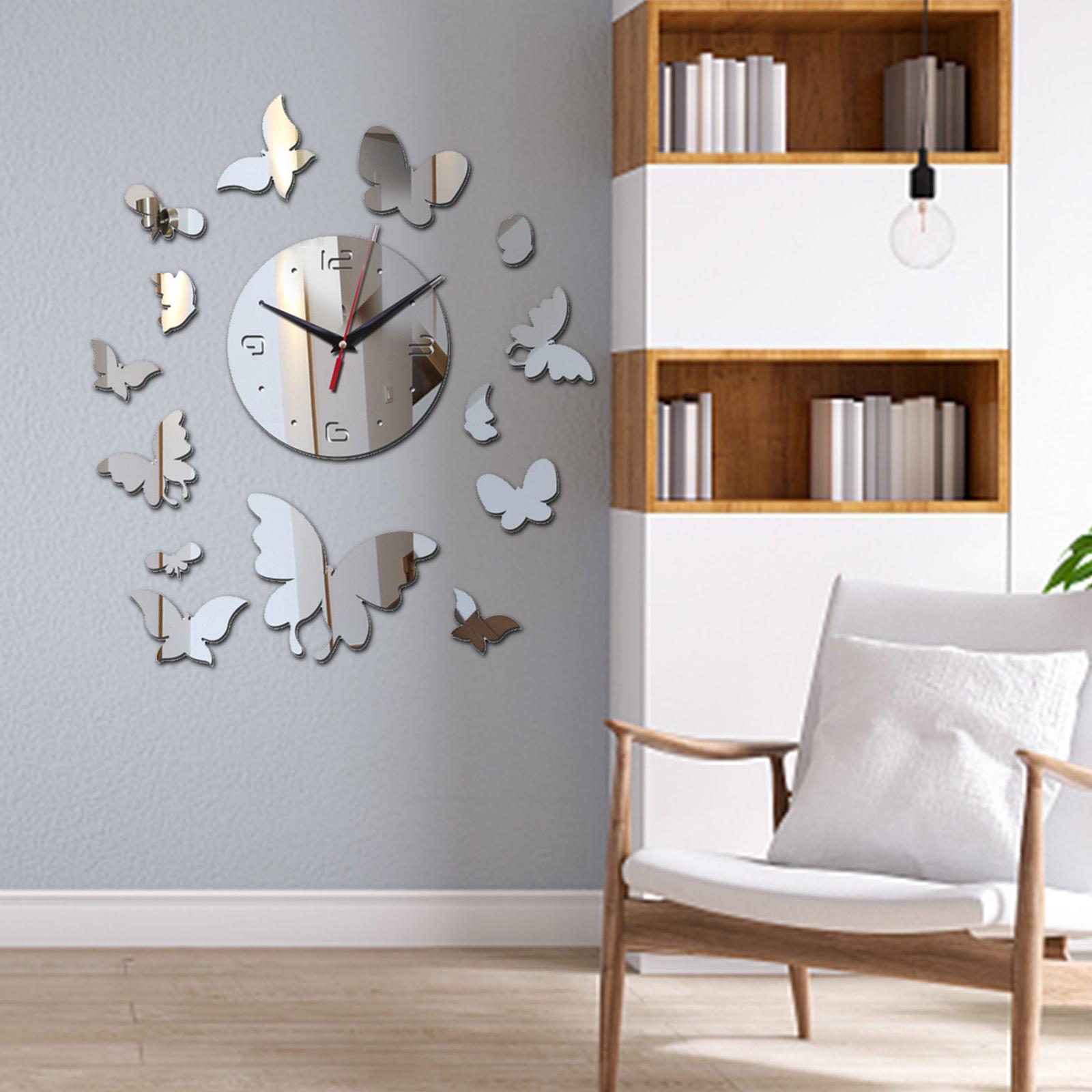 Modern Wall Clock Geometric Mute DIY Mirror Acrylic for Office Home