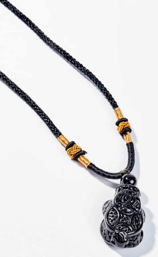 Mặt Dây Chuyền Phong Thủy Đá Obsidian Long Qui Mệnh Thủy, Mộc Ngọc Quý Gemstones