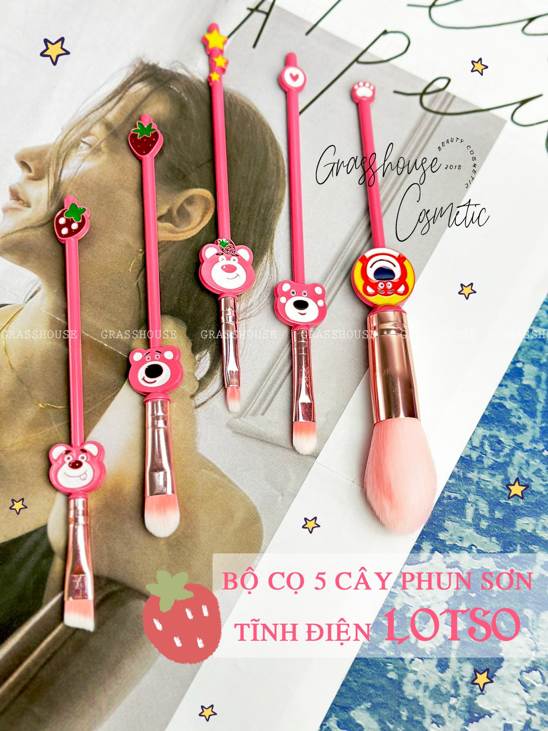 BỘ CỌ TRANG ĐIỂM MAKE UP 5 CÂY GẤU LOTSO HÀNG THỦ CÔNG ĐIÊU KHẮC PHUN SƠN TỈNH ĐIỆN CAO CẤP (KÈM TÚI ĐỰNG)