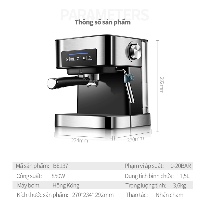 Máy pha cà phê có ống làm nóng đánh sữa, màn hình cảm ứng thông minh, áp lực cao làm cà phê nồng đậm máy pha chế cà phê inox không gỉ,Công suất hoạt động mạnh mẽ,Hệ thống điều chỉnh bọt sữa thông minh