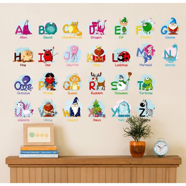 Decal trang trí tường - Bảng Chữ Cái Hoạt Hình vui nhộn
