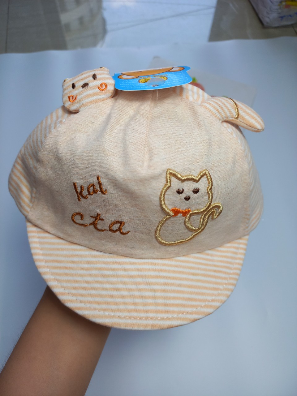 Mũ, nón mèo lưỡi trai cao cấp mềm dễ thương kẻ sọc kèm điều chỉnh độ rộng cho bé từ 3_12 tháng