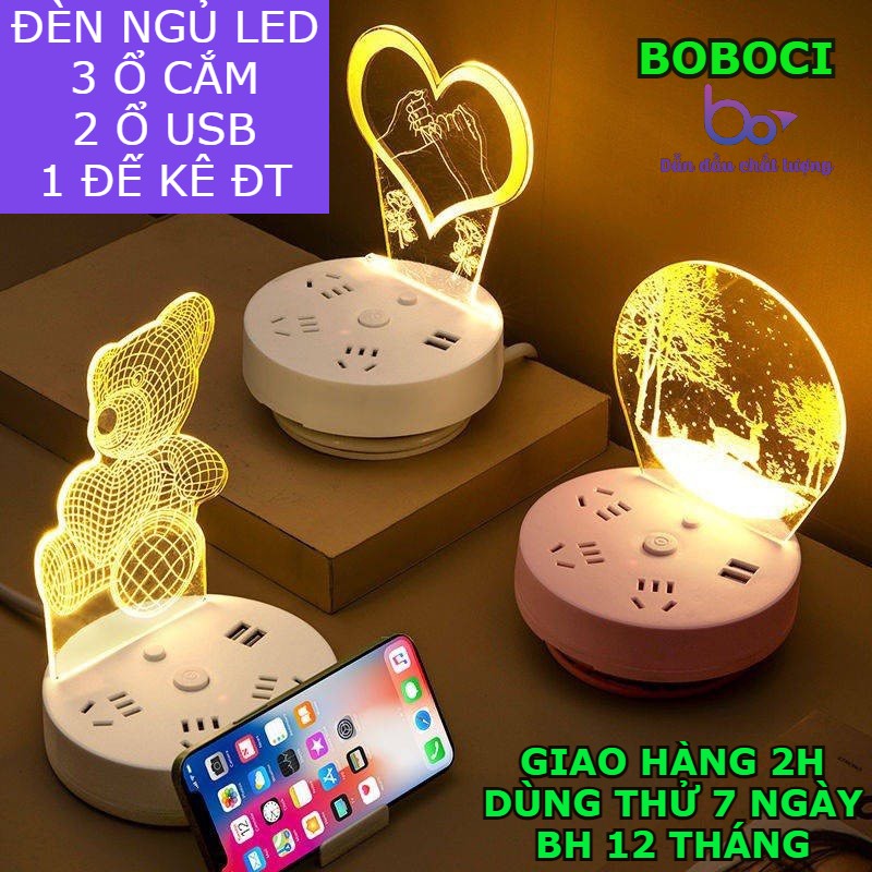 Đèn ngủ led 3d trang trí - Ổ cắm điện đa năng - Đế kê điện thoại - Món quà độc đáo