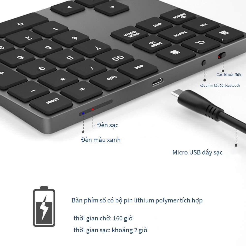 Hợp kim nhôm thuận lợi nhất Bàn phím kỹ thuật số Bluetooth 34 phím có thể sạc lại Bàn phím kỹ thuật số không dây Bluetooth Bàn phím kỹ thuật số không dây mỏng
