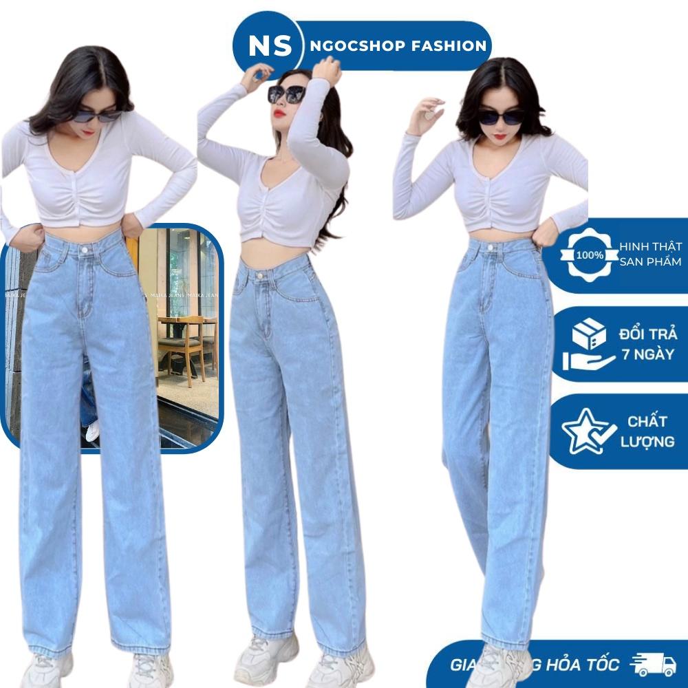 Quần jean lưng cao ống đứng lên dáng chuẩn màu xanh nhạt xanh quần lưng cao hắck dáng