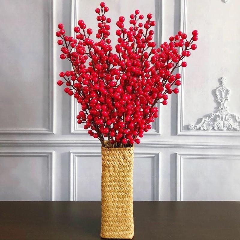 Cành đào đông 12 nhánh dài 1m quả cherry đỏ