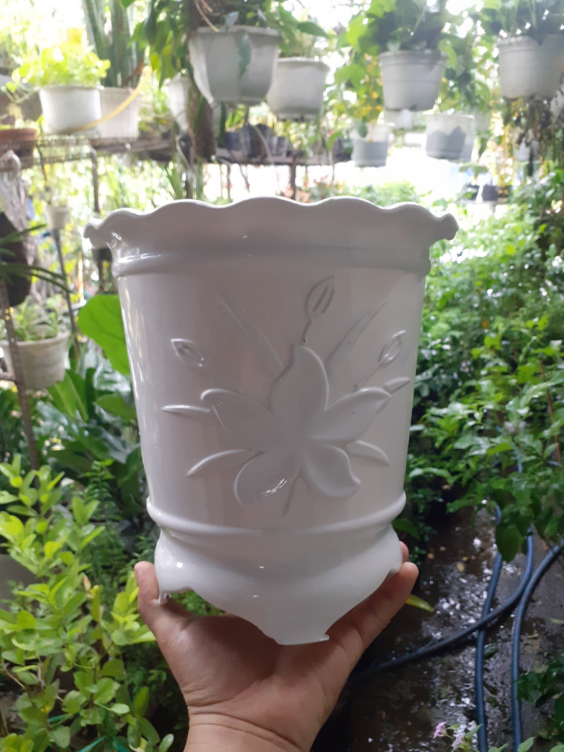1 cái Chậu nhựa Cao Tròn Bốn chân trồng cây.
