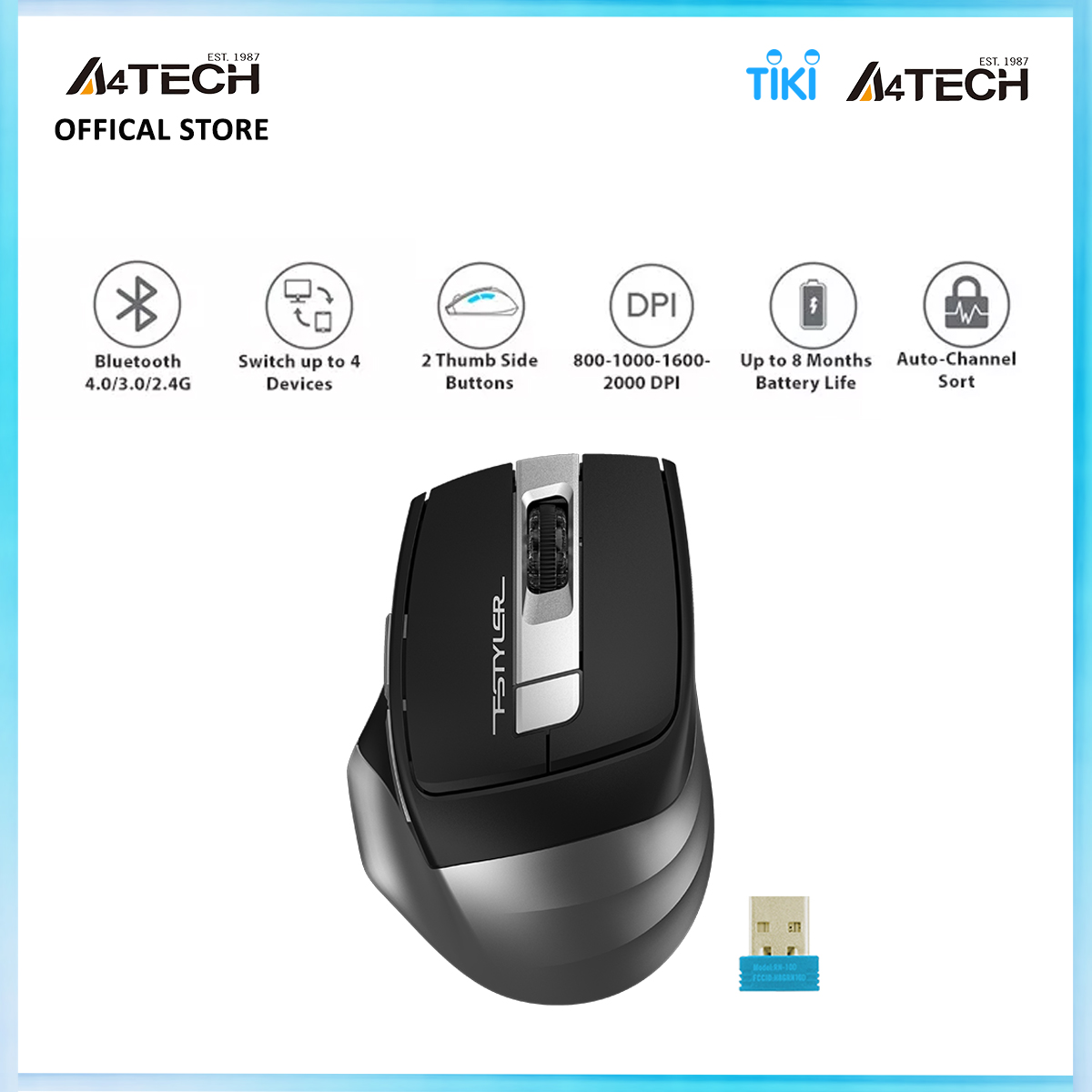 [Tặng túi phụ kiện đựng cáp sạc] Chuột vi tính FB35 Wireless Bluetooth A4tech - Hàng chính hãng