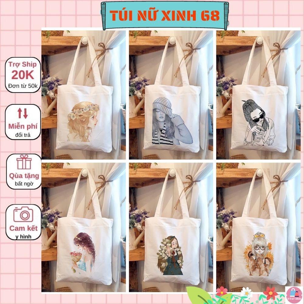 Túi tote đeo chéo đeo vai vải canvas giá rẻ đi học đi chơi Tuinuxinh68 554