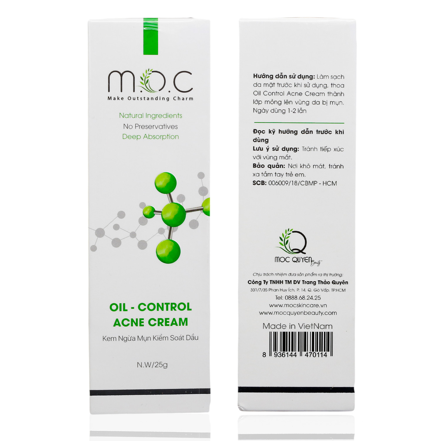 Kem Ngăn Ngừa Mụn Trắng Sáng Da M.O.C - Tặng 1 Miếng Mặt Nạ Sinh Học Collagen Dịu Da M.O.C - Kem mụn  tinh chất Tràm trà, Kiểm soát dầu nhờn, Kháng viêm giảm sưng, Se khít lỗ chân lông, Giảm thâm sạm do mụn