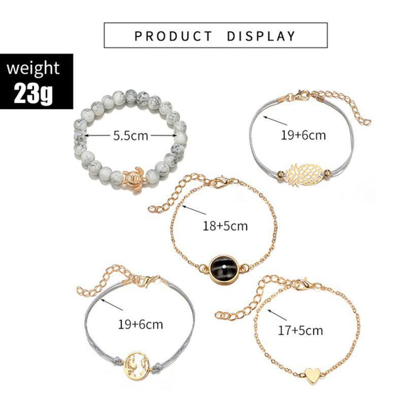 Bộ 5 vòng đeo tay hợp kim đính ngọc mắt mèo xinh xắn