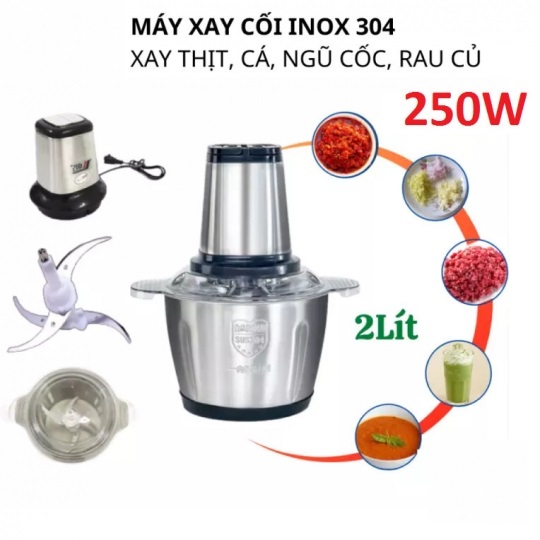 Máy Xay Thịt Đa Năng Cối Inox 2 Lít Dao Thép 4 Lưỡi Siêu Khoẻ - Hàng nhập khẩu