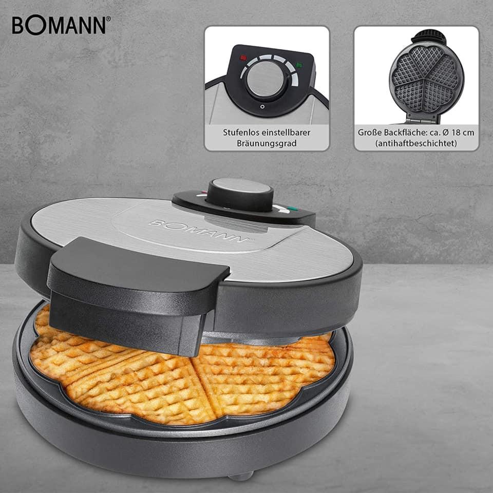 Máy Nướng Bánh WAFFLE BOMANN, Máy Làm Bánh Ngọt, Mặn, Công Suất 1200W, Nhập Đức, BH 12 Tháng