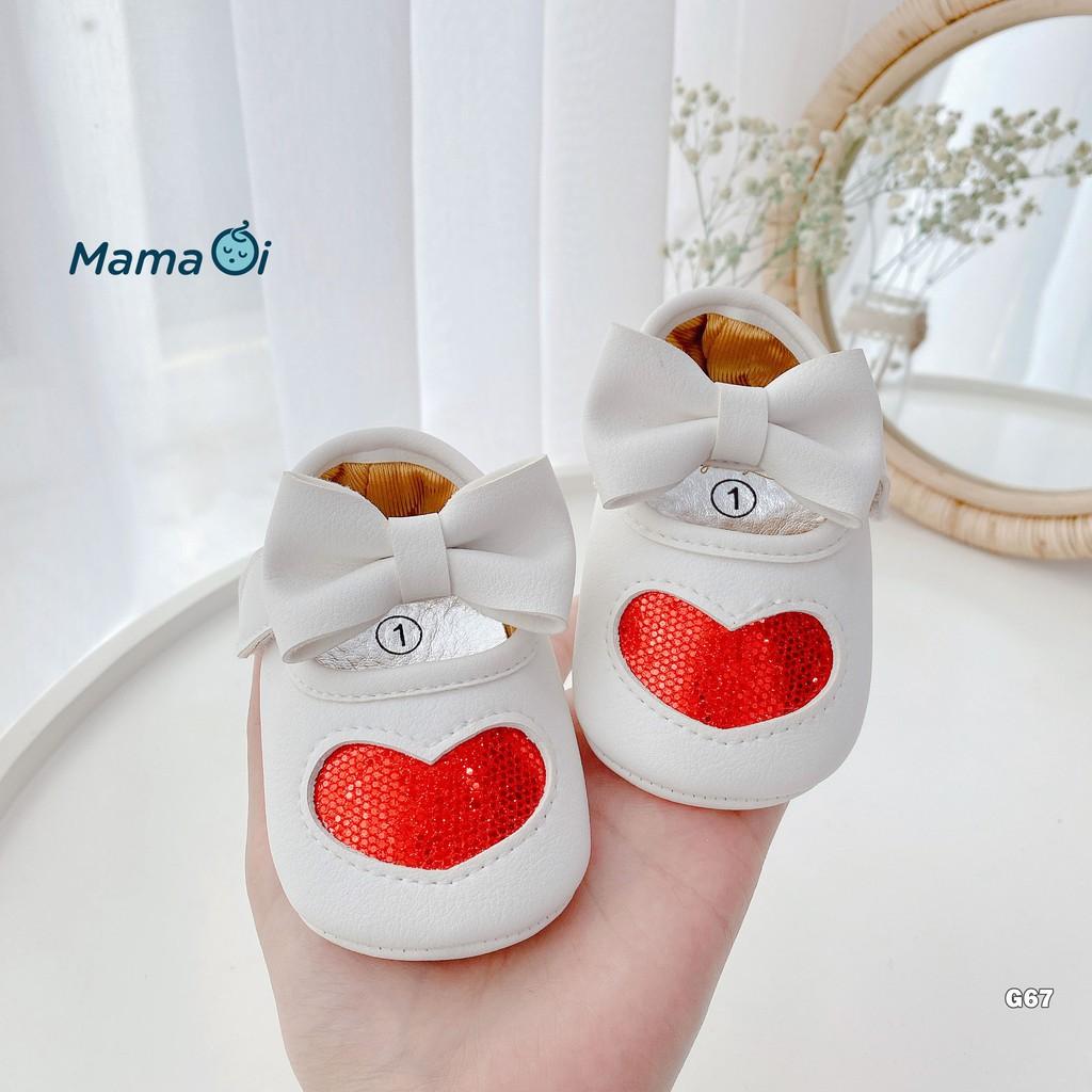 Giày búp bê cho bé tập đi chất da màu trắng hình trái tim mềm mại của Mama Ơi - Thời trang cho bé