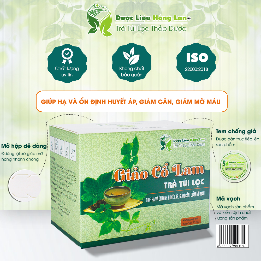 Trà Túi Lọc Giảo Cổ Lam 60g (20gói x 3g) Dược Liệu Hồng Lan