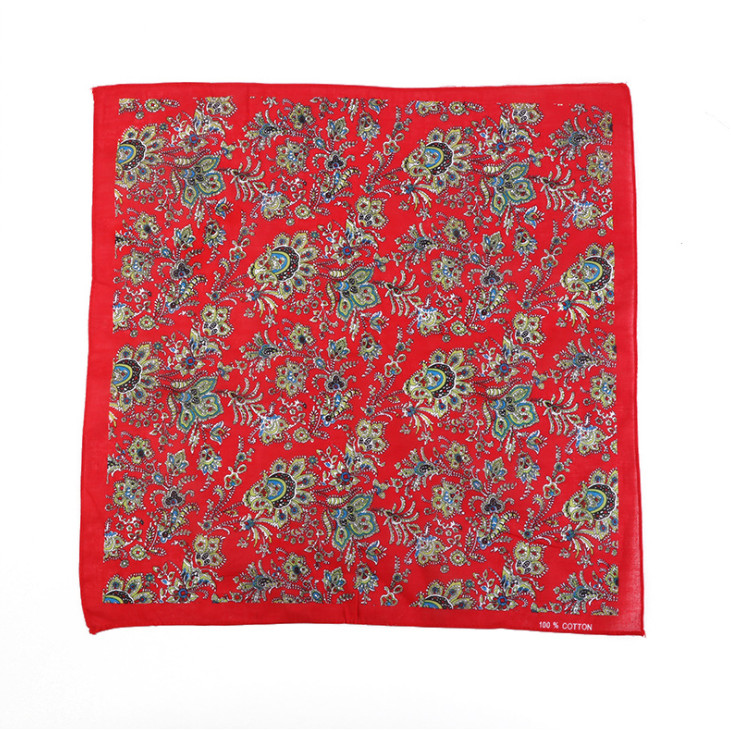 Khăn Bandana phong cách Vintage dễ thương 54x54cm - BDN06.9 hoa cỏ nền đỏ