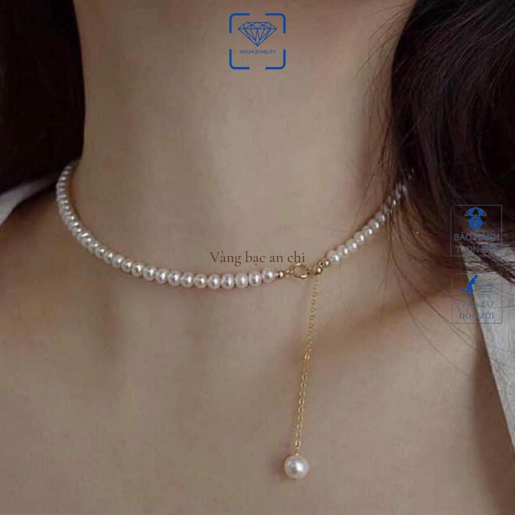 Vòng tay - Vòng cổ chocker trai thật 6mm mix dây khóa 10k, có giấy bảo hành của tiệm vàng. Trang sức Anchi