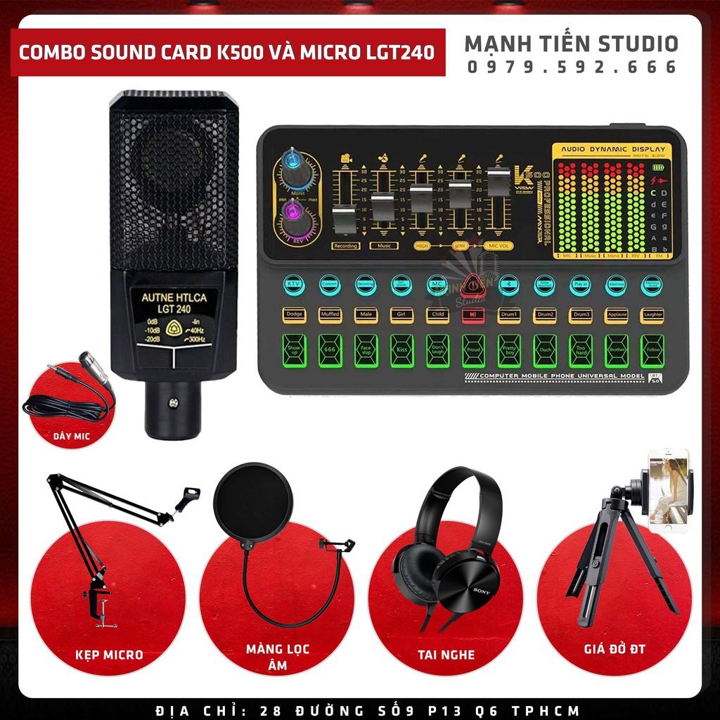 Combo thu âm livestream idol cctalk bigo tiktok karaoke Sound Card K500 Và Micro LGT240 cao cấp hay như phòng thu bh 12t