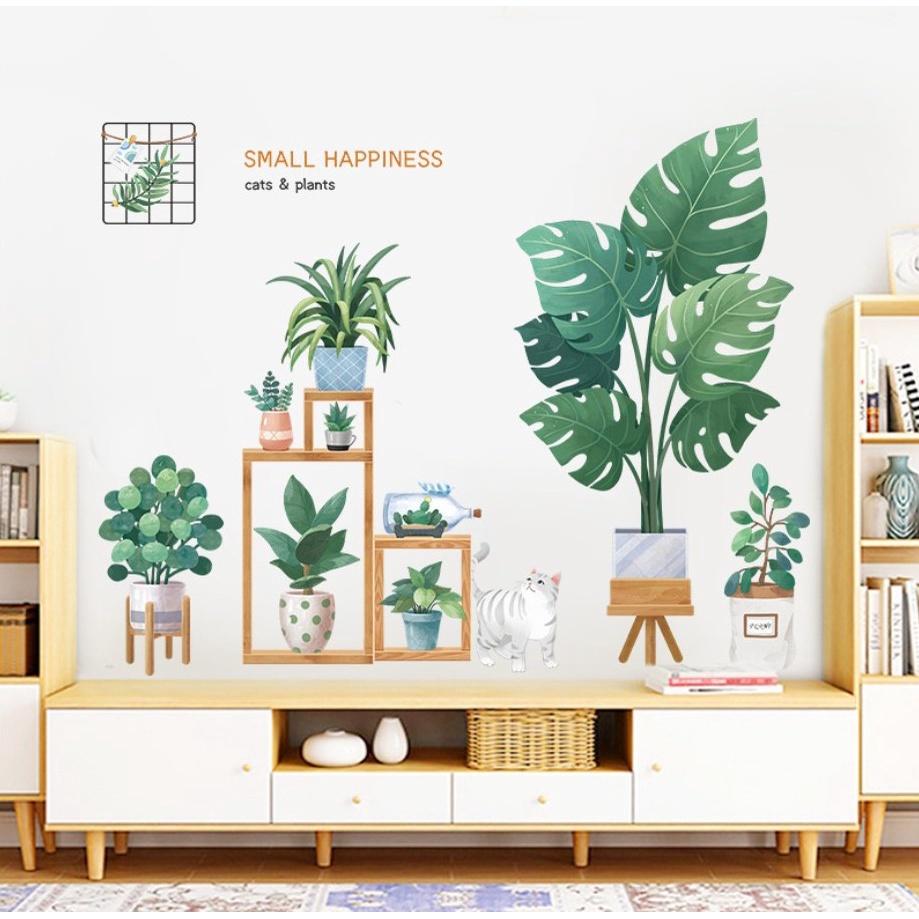 Decal trang trí dán tường chi tiết Nhiều Chậu Cây Xanh